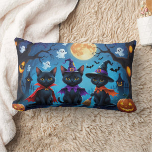 Black Cats Pumpkin Halloween Funny Lumbar Pillow