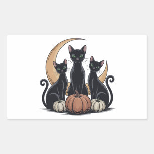 Black Cats Pumpkin Moon Whimsigothic Halloween  Sticker