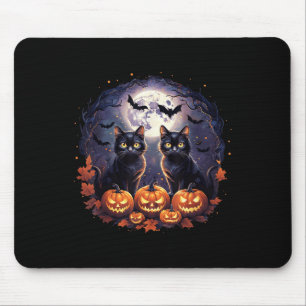 Black Cats Pumpkins Full Moon Halloween Cat Lover Mouse Pad