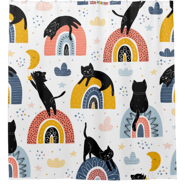 Black Cats Rainbows Fantasy Pattern (Front)