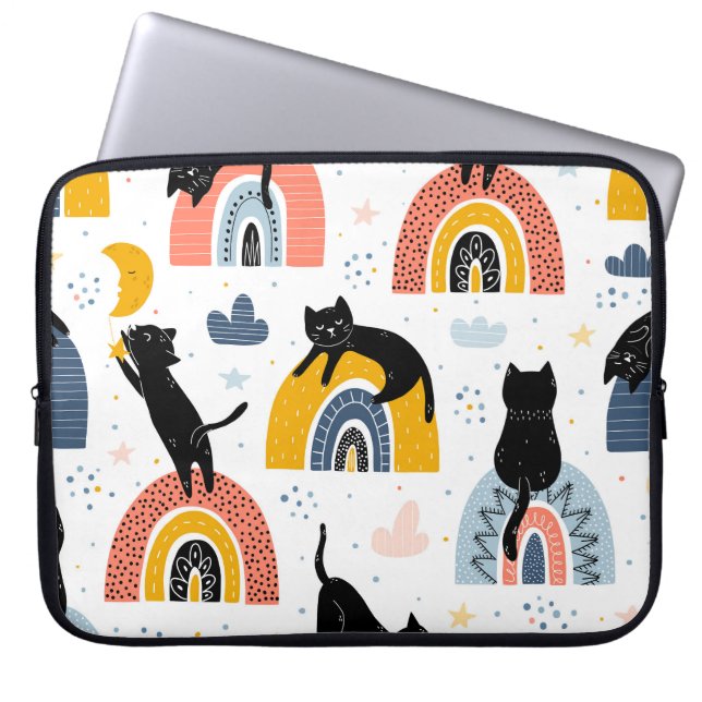 Black Cats Rainbows Fantasy Pattern Laptop Sleeve (Front)