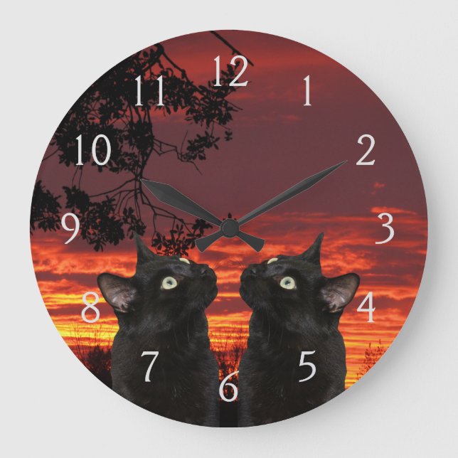 Black Cats Red Sunset Numbered Wall Clock (Front)
