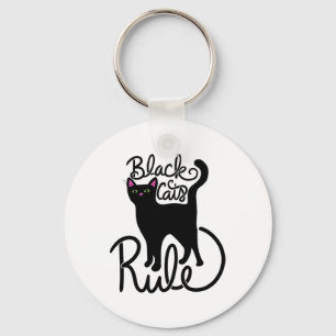 Black Cats Rule Fun Black Cat Mom Cute Keychain