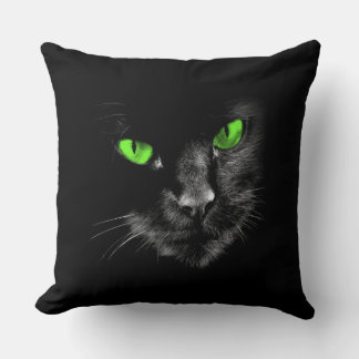 Black Cats Rule - Green Eyes Throw Pillow