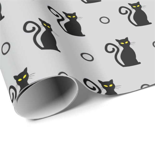 Black Cats Seamless Light Grey Halloween Gift Wrap (Roll Corner)
