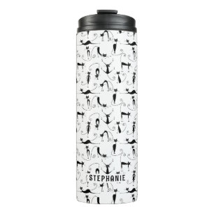 Black Cats Seamless Pattern Custom Name  Thermal Tumbler