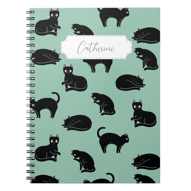 Black Cats Seamless Pattern Notebook (Front)