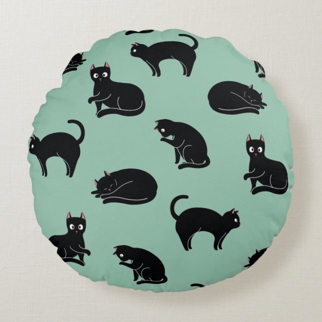Black Cats Seamless Pattern Round Pillow (Front)