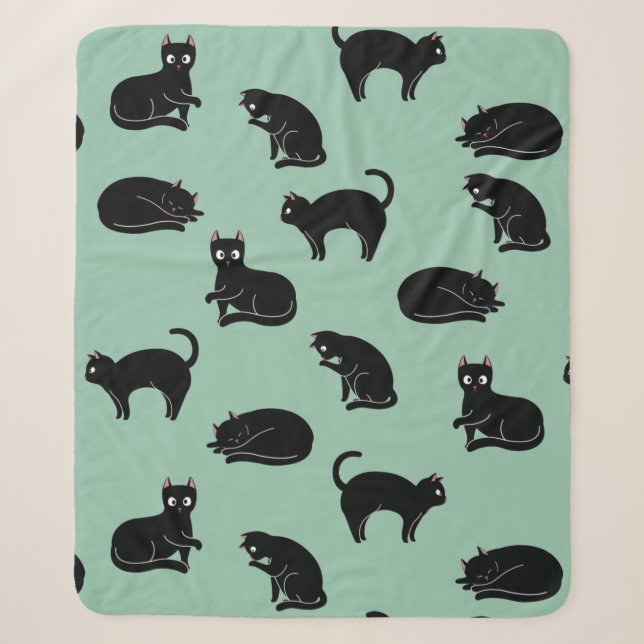 Black Cats Seamless Pattern Sherpa Blanket (Front)
