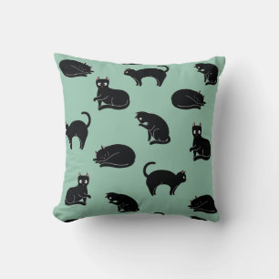 Black Cats Seamless Pattern Throw Pillow