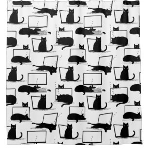 Black Cats Sitting on Laptops Pattern