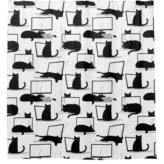 Black Cats Sitting on Laptops Pattern (Front)