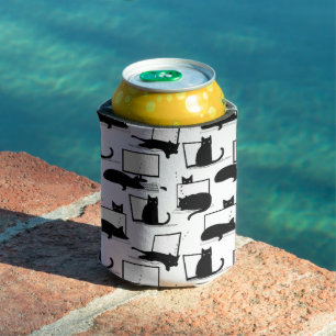 Black Cats Sitting on Laptops Pattern Can Cooler