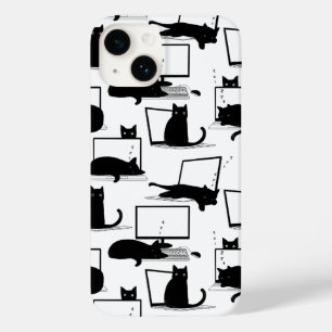 Black Cats Sitting on Laptops Pattern Case-Mate iPhone 14 Case