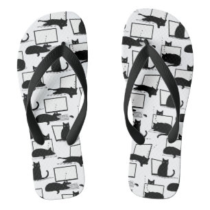 Black Cats Sitting on Laptops Pattern Coffee Mug Flip Flops