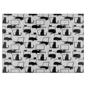 Black Cats Sitting on Laptops Pattern Cutting Board
