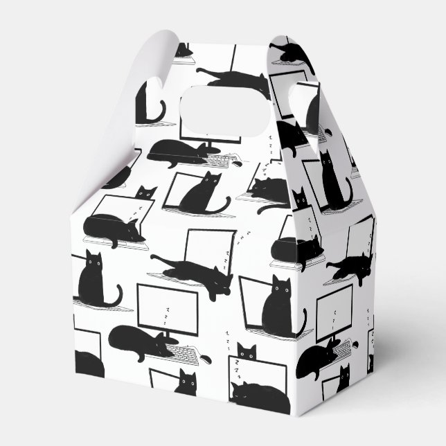 Black Cats Sitting on Laptops Pattern Favor Box (Front Side)