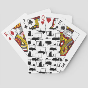 Black Cats Sitting on Laptops Pattern Playing Cards