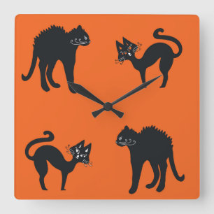 Black Cats Square Wall Clock
