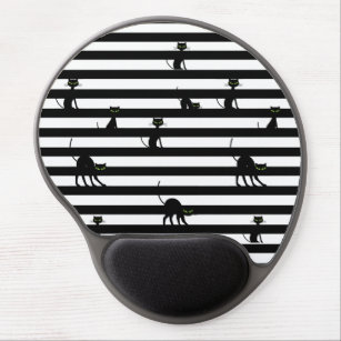 Black Cats & Stripes Cute White Gel Mouse Pad