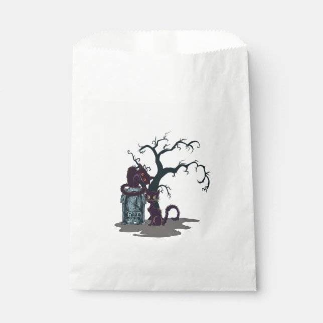 Black Cats Tombstone Tree Halloween Favour Bag (Front)