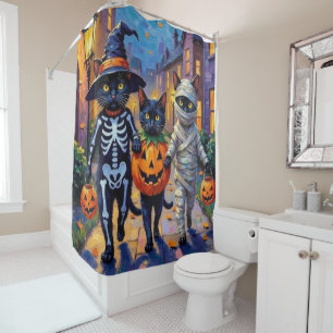 Black Cats Trick-or-Treating in Halloween Costumes
