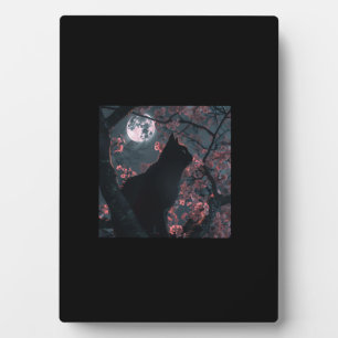 Black Cat's Watch_ Sakura and Crimson Moon  Plaque