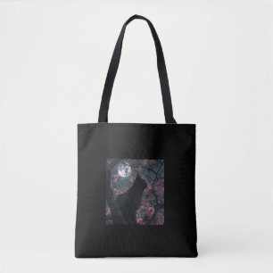 Black Cat's Watch_ Sakura and Crimson Moon Tote Bag