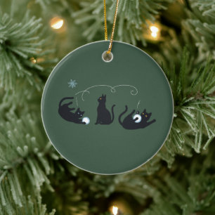Black Cats Winter Cute Christmas Winter Ceramic Ornament