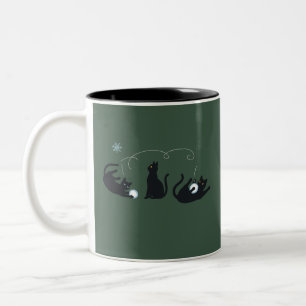 Black Cats Winter Cute Christmas Winter  Two-Tone Coffee Mug