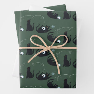 Black Cats Winter Cute Christmas Winter  Wrapping Paper Sheet