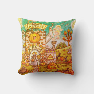 BLACK CATS, WITCH PUMPKIN PIE FACTORY THROW PILLOW