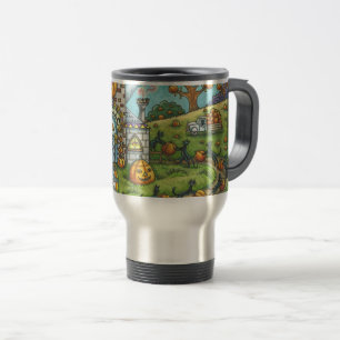 BLACK CATS, WITCH PUMPKIN PIE FACTORY TRAVEL MUG