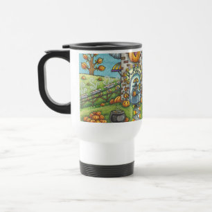 BLACK CATS, WITCH PUMPKIN PIE FACTORY TRAVEL MUG