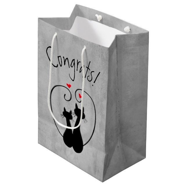 Black Cats with Hearts  Medium Gift Bag (Front Angled)