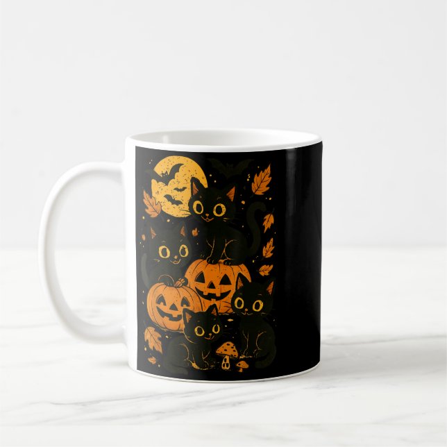 Black Cats With Jack O Lanterns Moon And Bats Coffee Mug (Left)