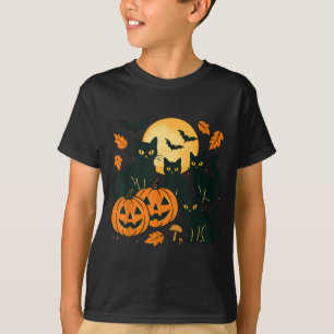 Black Cats With Jack O Lanterns Moon And Bats T-Shirt