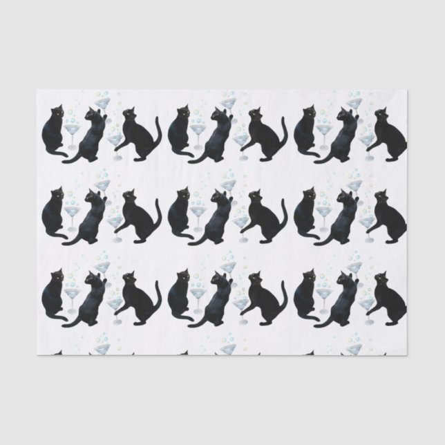 Black Cats with Martinis Tissue Paper (Front)