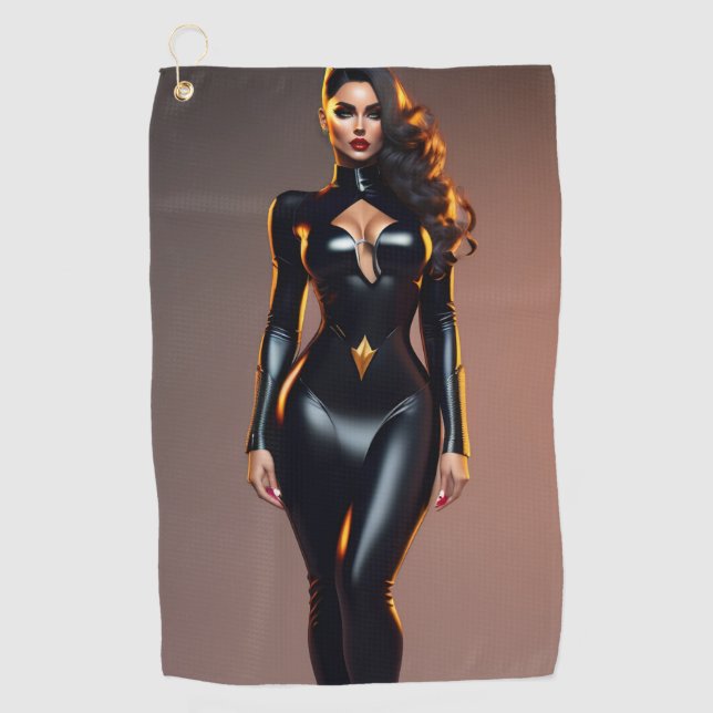 Black Catsuit Golf Golf Towel (Front)