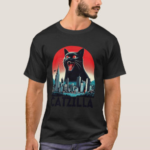 Black Catzilla Japanese Art Sunset Funny Cat Kitte T-Shirt