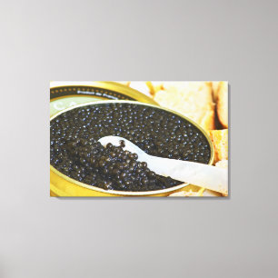 Black caviar and a spoon of mother-of-pearl to canvas print