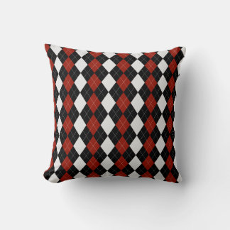 Black & CAYENNE RED Diamonds ARGYLE Pattern Throw Pillow
