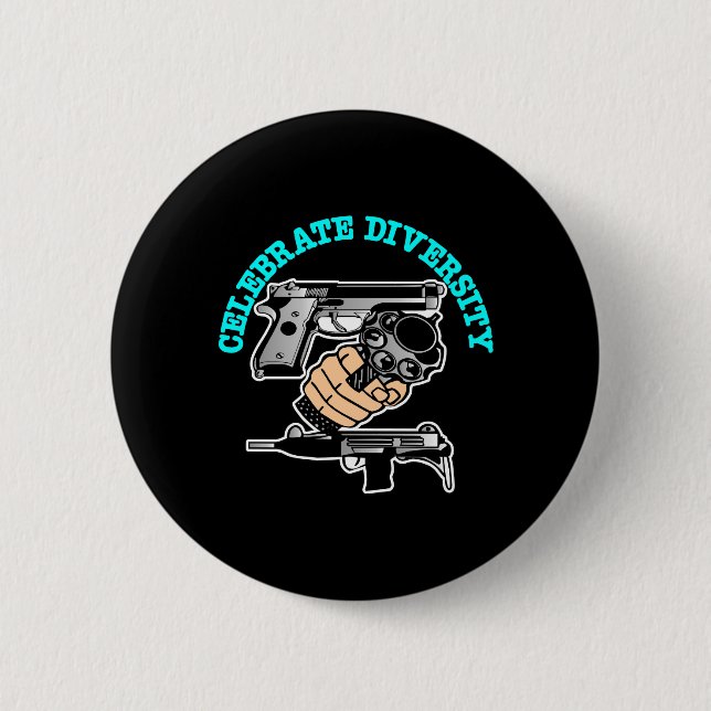 Black Celebrate Diversity Guns 2 Inch Round Button (Front)