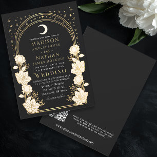Black Celestial Arch Art Nouveau QR Code Wedding Invitation