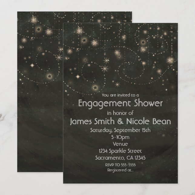 Black Celestial Dark Starry Sky Swirls Invitation (Front/Back)
