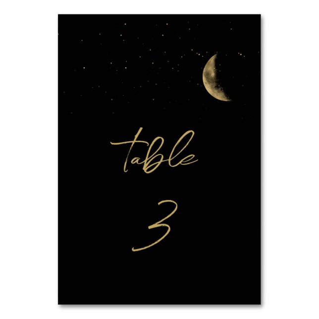 Black Celestial Wedding Table Number Sign (Front)
