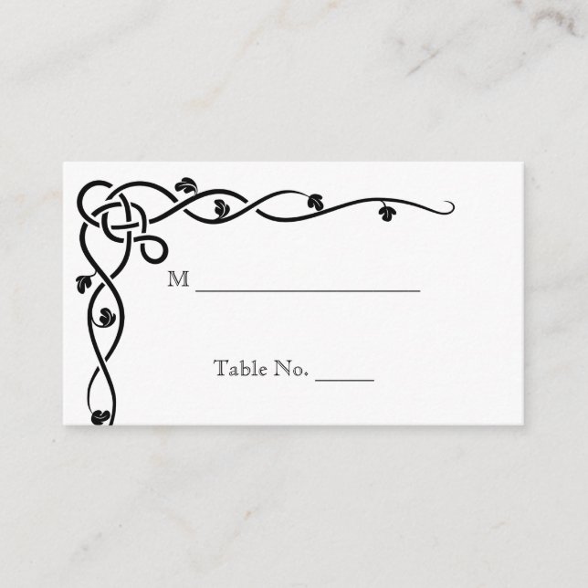 Black Celtic Corner Vine Mariage Cartes de Place (Devant)