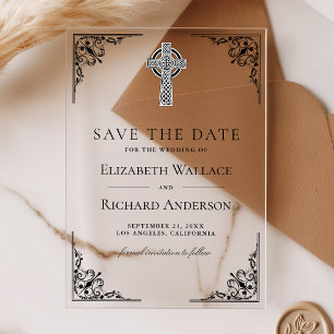 Black Celtic Cross Wedding Save the Date Acrylic Invitations