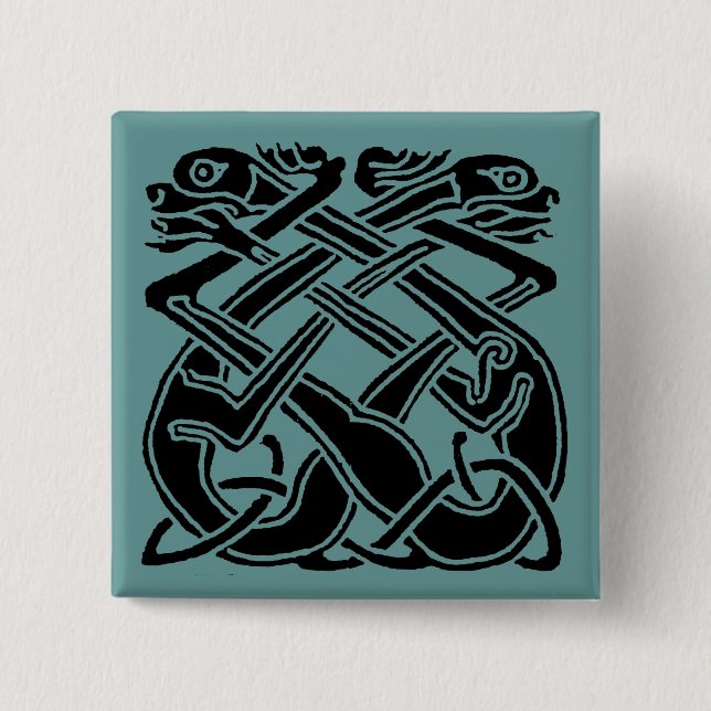Black Celtic Dogs 2 Inch Square Button (Front)