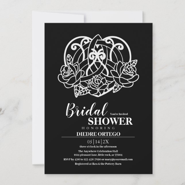 Black Celtic Heart Knot Floral Bridal Shower Invitation (Front)